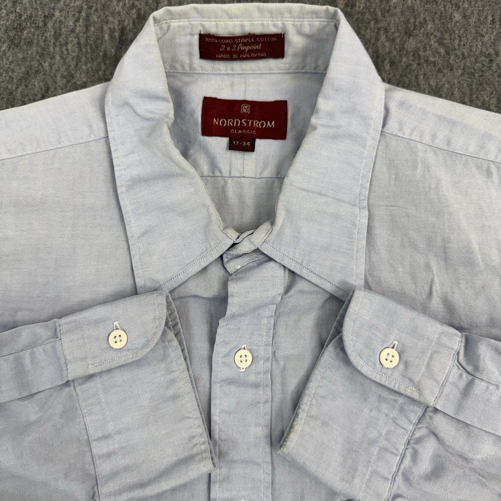 Nordstrom Classic Men17 34 Blue Button Down Long Sleeve Shirt Long Staple Cotton